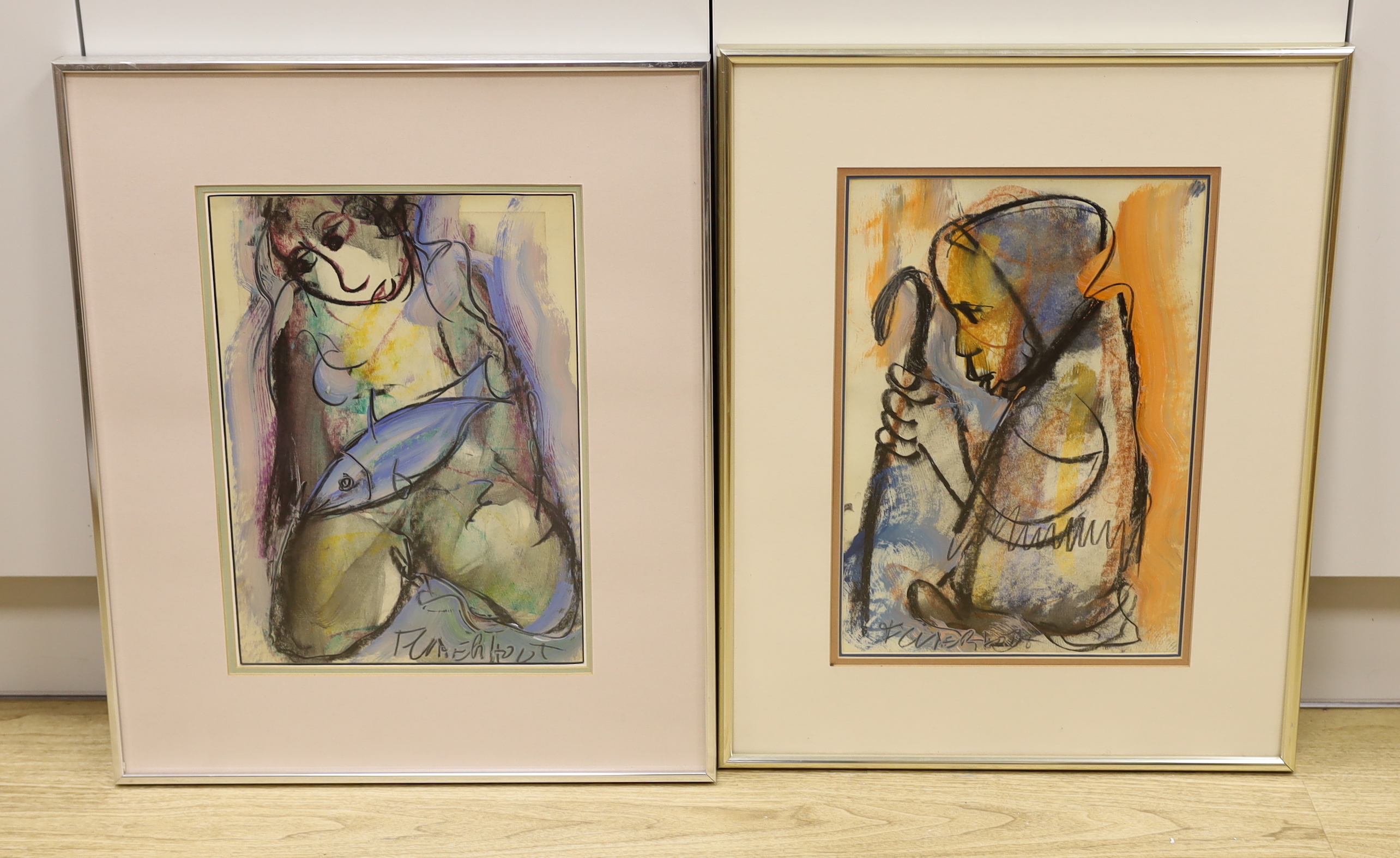 Frans Claerhout (Belgian, 1919-2006), two colour lithographs, female figures, 40 x 28cm